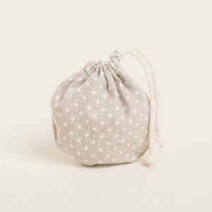 Beauty Home ТОРБИЧКА ОВАЛНА С ВРЪЗКА 13 x 14 cm БЯЛА НА ТОЧКИ