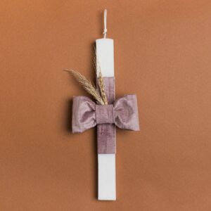 Beauty Home Свещ 33cm Едноцветна панделка Кадифе Цвят старо розово Мрамор В подаръчна опаковка