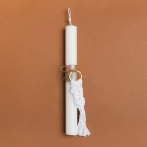 Beauty Home Свещ 25cm Макраме Ключодържател Бял С Панделка В подаръчна опаковка