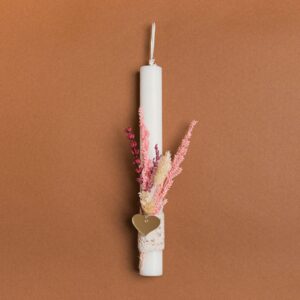 Beauty Home Великденска свещ 25cm с изсушени елементи и сърце от PLEXI GLASS екрю в подаръчна опаковка