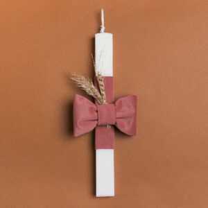 Beauty Home Свещ 33cm Едноцветна панделка кадифе прашно розово в подаръчна опаковка
