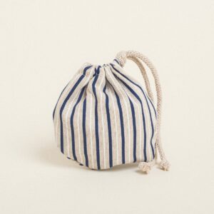Beauty Home ТОРБИЧКА ОВАЛНА С ВРЪЗКА 13 x 14 cm РАЙЕ СИНЯ