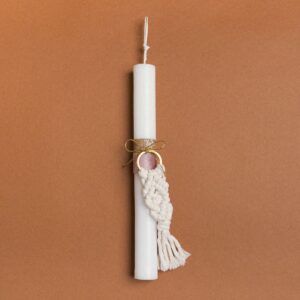 Beauty Home Великденска свещ 25cm макраме ключодържател екрю с панделка в подаръчна опаковка