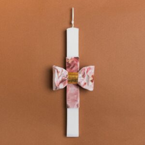 Beauty Home Великденска свещ 33cm Флорална панделка от розово кадифе в подаръчна опаковка