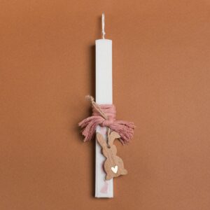 Beauty Home Великденска свещ 33cm, дървен заек в цвят пепел от рози с връв, в подаръчна опаковка