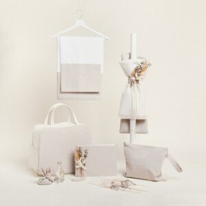 Beauty Home КОМПЛЕКТ ЗА КРЪЩЕНЕ БЕЖОВ ЗЛАТЕН LUREX