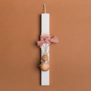 Beauty Home Великденска свещ 33cm цвят на гнила ябълка Връв Дървен заек Топка В подаръчна опаковка
