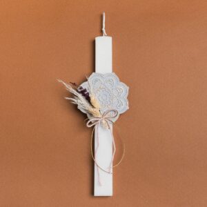 Beauty Home Свещ 33cm, двуцветна подложка с изсушени сиви, в подаръчна опаковка