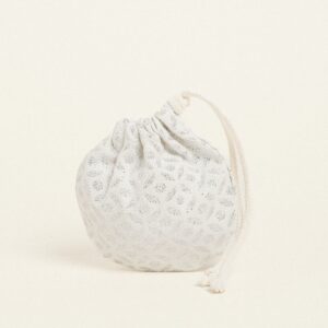 Beauty Home ТОРБИЧКА ОВАЛНА С ВРЪЗКА 13 x 14 cm ЖАКАРД ЕКРЮ-СРЕБРО