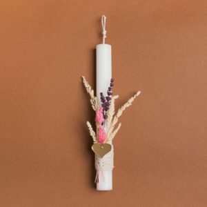 Beauty Home Свещ 25cm с изсушени елементи и розово сърце от Plexi Glass в подаръчна опаковка