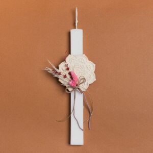 Beauty Home Великденска свещ 33cm, двуцветна подложка с изсушени екрю, в подаръчна опаковка