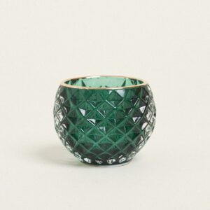 Beauty Home СВЕЩНИК КРЪГЪЛ ЗЕЛЕН РЕЛЕФЕН СЪС ЗЛАТЕН ОТВОР Ø7,8×6,2cm
