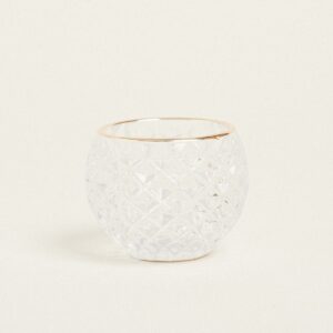 Beauty Home Свещник Кръгъл Прозрачен Релефен Със Златен Ръб Ø7,8×6,2cm