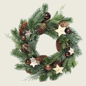 Beauty Home ВЕНЕЦ С КАФЯВИ ДЕКОРАЦИИ И ЗВЕЗДИ, 36CM