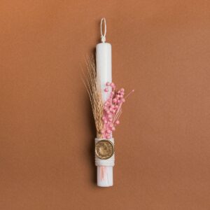 Beauty Home Великденска свещ 25cm с восъчен печат и изсушени рози в подаръчна опаковка