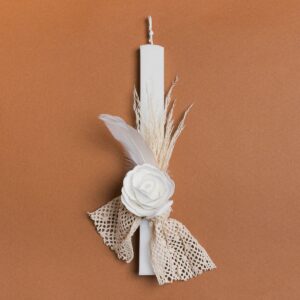 Beauty Home Свещ 33cm Роза С Пера Бяло В Подаръчна Опаковка