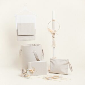 Beauty Home КОМПЛЕКТ ЗА КРЪЩЕНЕ БЕЖОВ ЗЛАТЕН LUREX