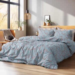 Beauty Home Комплект кувертюра двоен размер Art 12211 Emerald 100% Памучен сатен 300tc 220x240 Небесносиньо