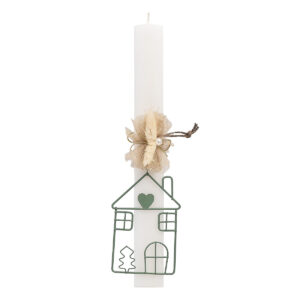 Beauty Home Бяла лампада 33cm, зелена къща със изсушени