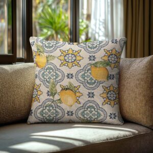 Beauty Home Калъфка за възглавница ПЛАТ ЛИМОНИ НА ФОН С ПЛОЧКИ