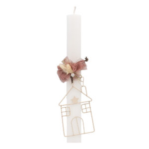 Beauty Home Бяла свещ 33cm Къща Екрю със Сушени
